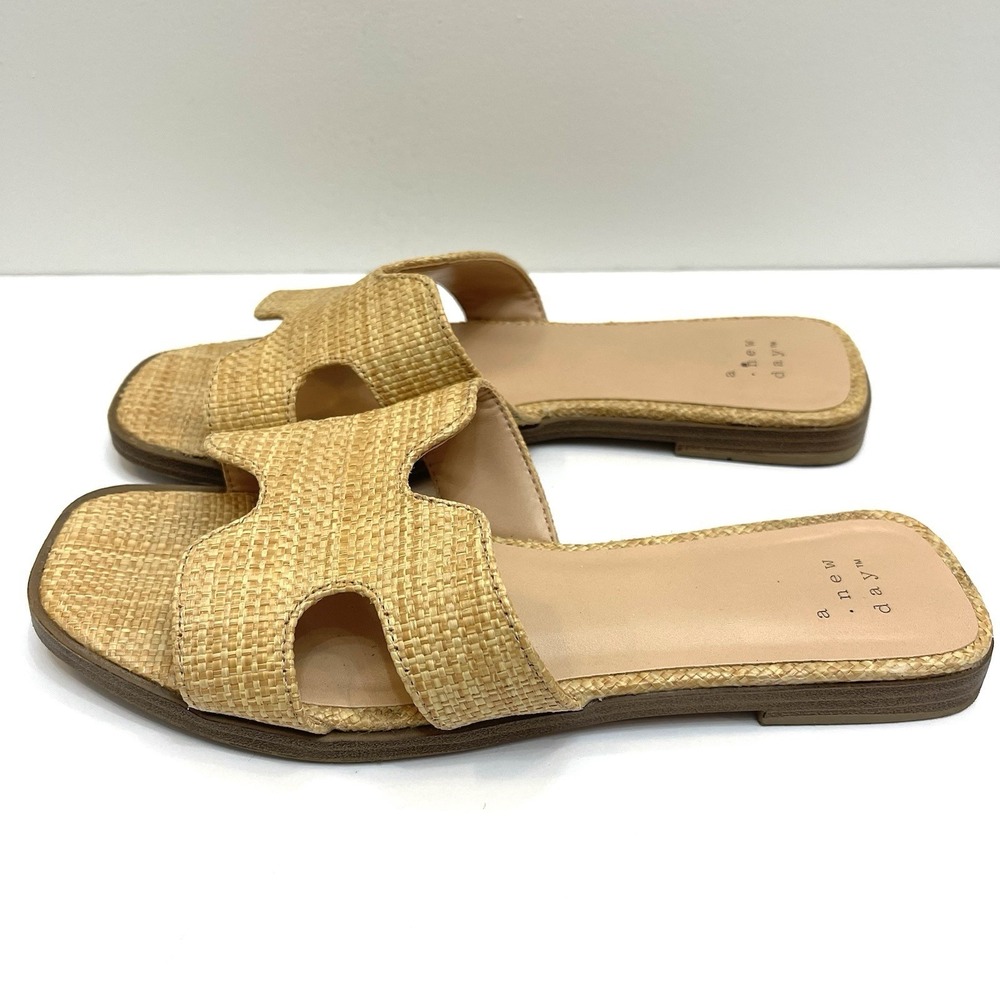 A New Day Women's Woven Slides Open Toe Flat Sandal Tan Size 6